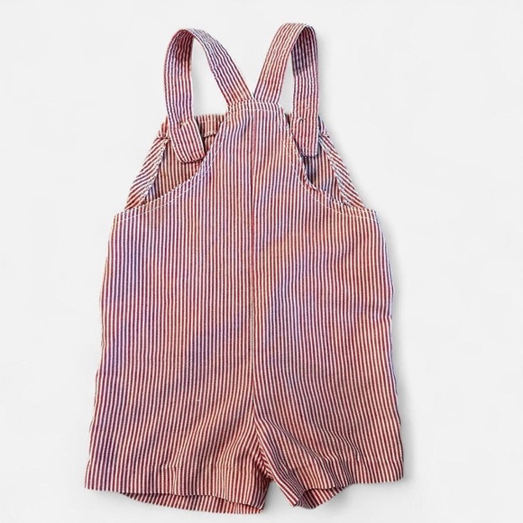 Vintage A Tiny Tots Original Red and white striped overall shorts with pockets - Picture 3 of 3